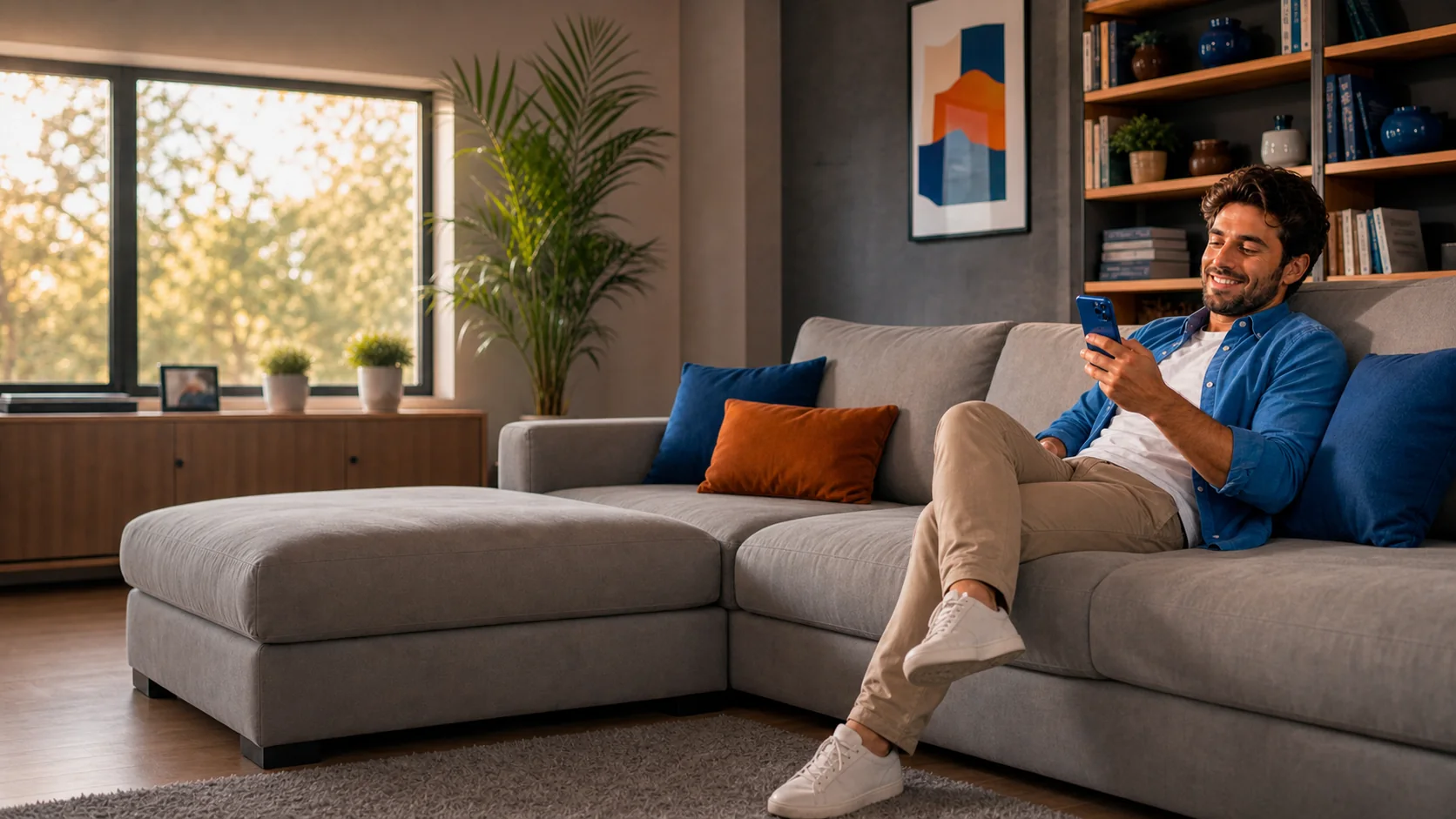 Associado utilizando o atendimento online pelo smartphone