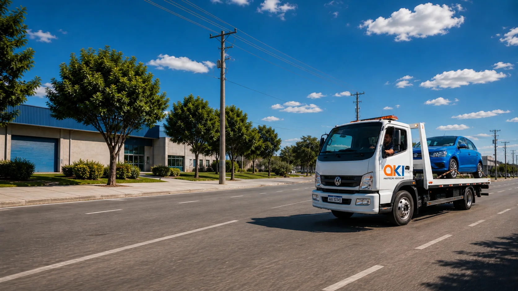 Guincho de assistência transportando um veículo em segurança